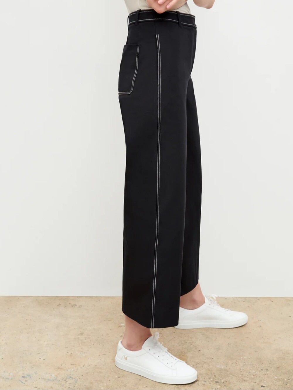 M.M. Lafluer The Abby Jean Wide Leg Black Contrast Stitch Minimalist Size 4